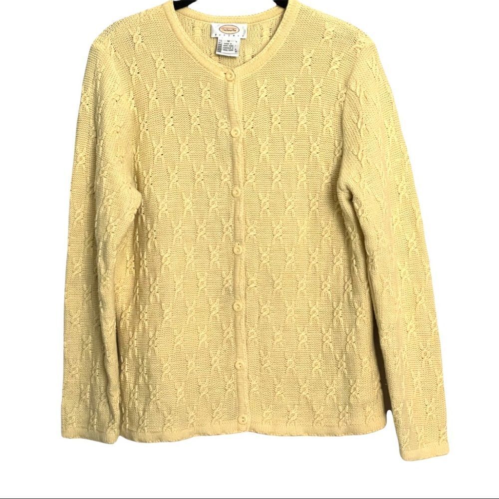 Talbots Chunky Knit Cardigan Sweater Yellow Nautical Women’s Size Medium